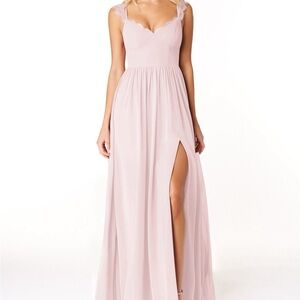 Azazie Cleobella (Blushing Pink Flowy Sweetheart Lace Chiffon Dress)